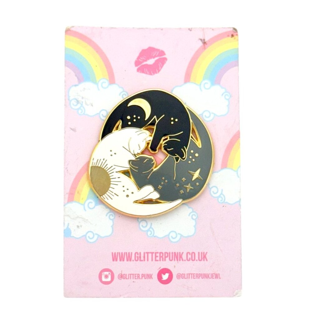 Cat Trio - Sun/Moon/Stars Double Pin Back by Glitter Punk